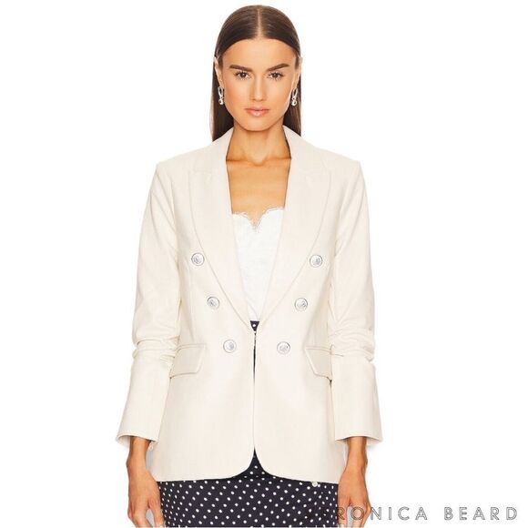 Veronica Beard **NWT** Beacon Dickey Faux Vegan Leather Blazer Jacket in Ecru - Picture 10 of 15